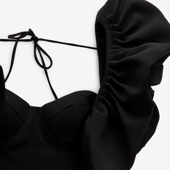 🆕ZARA BLACK VOLUMINOUS MINI DRESS WITH PUFF SHOULDERS & SWEETHEART NECKLINE NWT - Picture 7 of 14